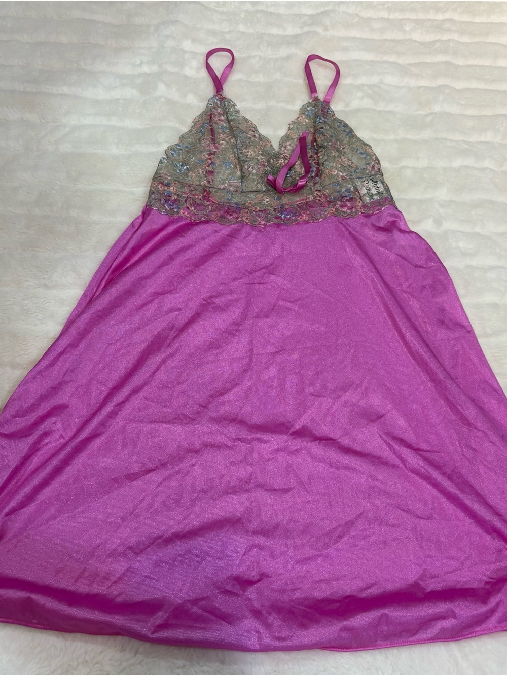 Magenta Lace-Trim Slip Chemise with Sheer Floral Bodice